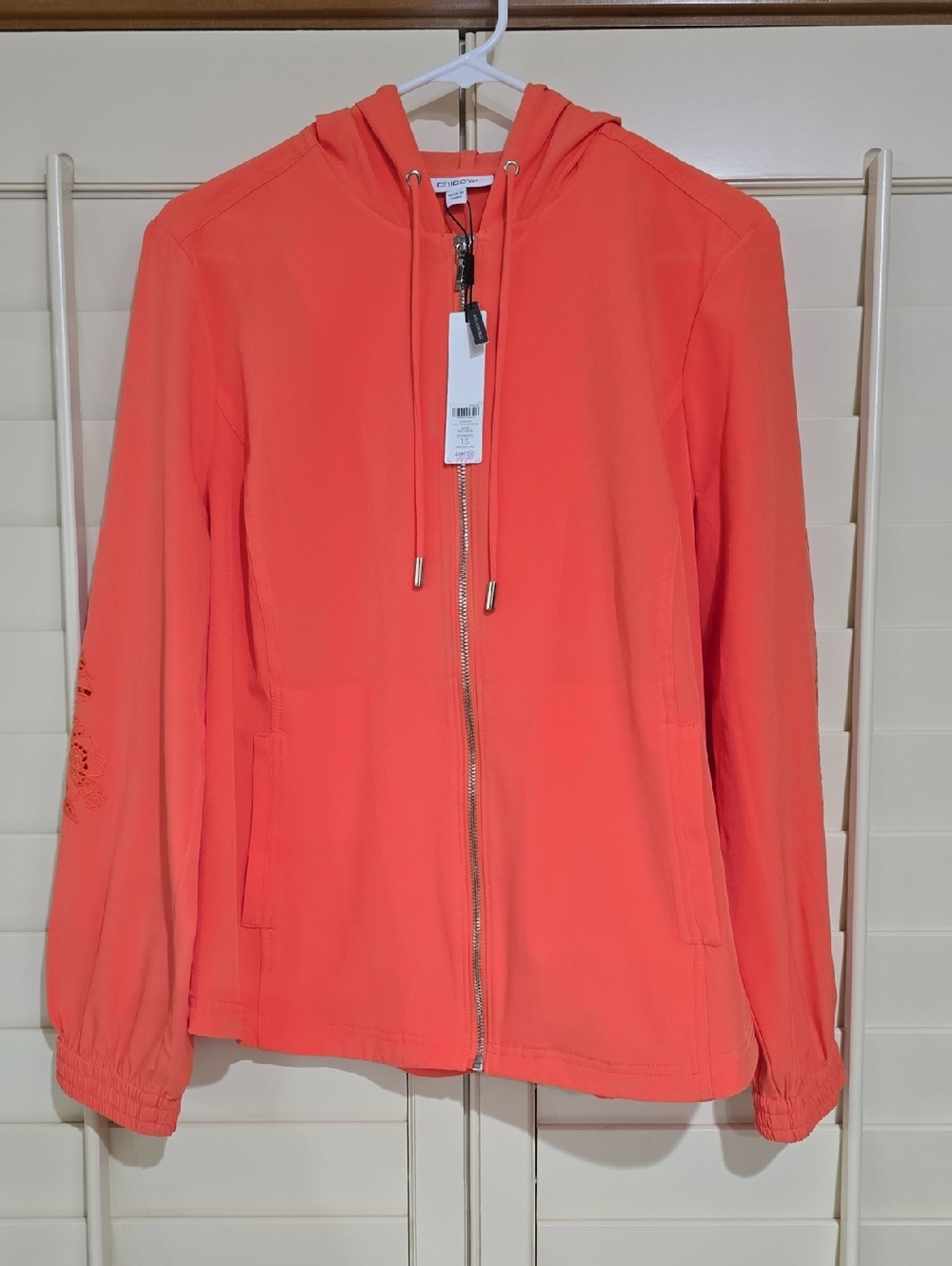 NWT Chico's Women’s Coral Zip-Up Hooded Jacket